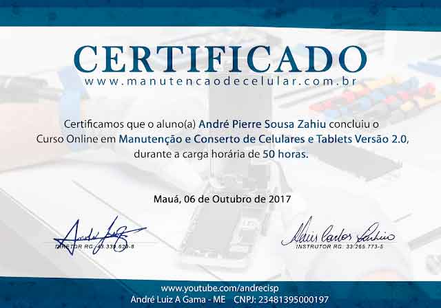 Certificado Curso manutenção de celular
